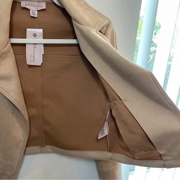 Philosophy Women’s Faux Leather Jacket Coat open front size XS Tan Brown NWT - Picture 9 of 9